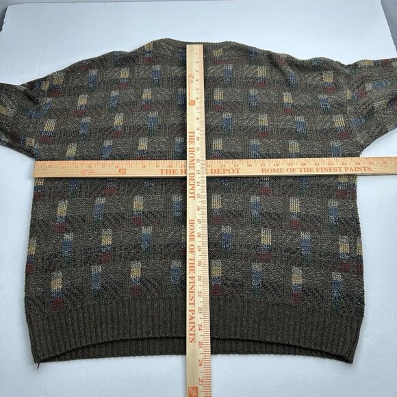 Vtg Geoffrey Beene Men Classic Abstract Acrylic Grandpa Sweater Brown L Checked - Picture 7 of 9